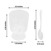 24 Clear 5 oz Ribbed Round Plastic Dessert Cups with Spoons Set - Disposable Tableware DSP_DST_CU003_5_CLR