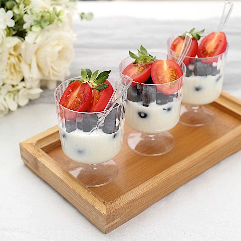 24 Clear 5 oz Ribbed Round Plastic Dessert Cups with Spoons Set - Disposable Tableware DSP_DST_CU003_5_CLR