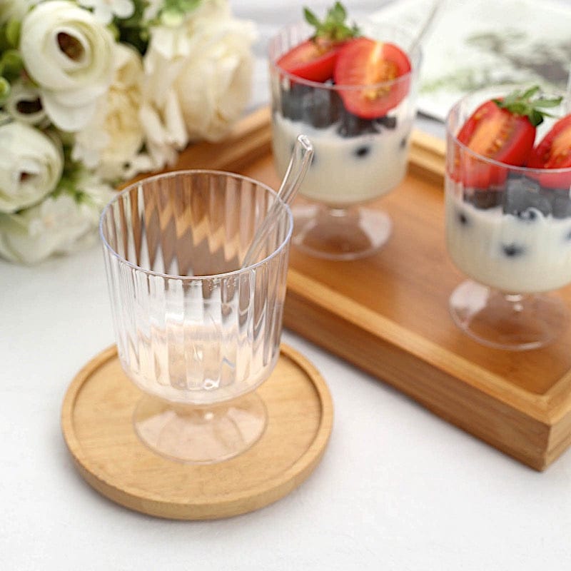24 Clear 5 oz Ribbed Round Plastic Dessert Cups with Spoons Set - Disposable Tableware DSP_DST_CU003_5_CLR