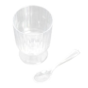 24 Clear 5 oz Ribbed Round Plastic Dessert Cups with Spoons Set - Disposable Tableware DSP_DST_CU003_5_CLR