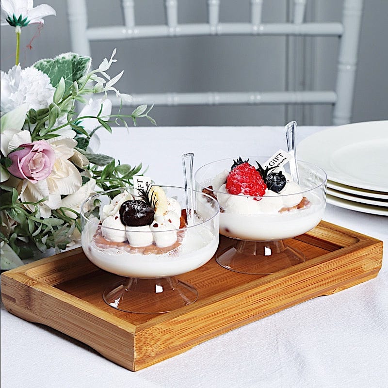 24 Clear 6 oz Crystal Footed Plastic Dessert Cups with Spoons - Disposable Tableware DSP_DST_CU009_6_CLR