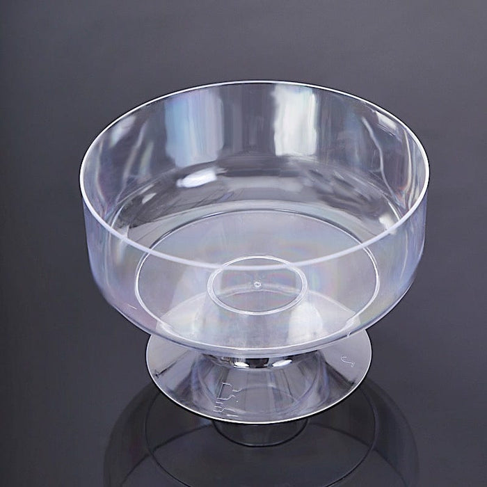 24 Clear 6 oz Crystal Footed Plastic Dessert Cups with Spoons - Disposable Tableware DSP_DST_CU009_6_CLR