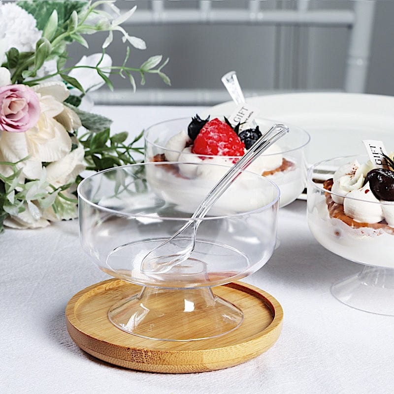 24 Clear 6 oz Crystal Footed Plastic Dessert Cups with Spoons - Disposable Tableware DSP_DST_CU009_6_CLR