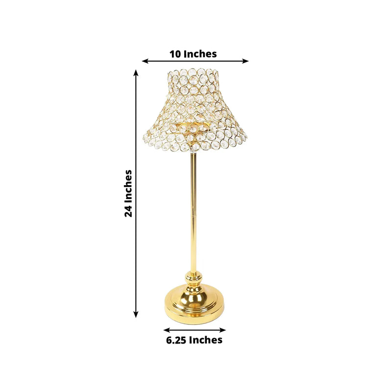 24" Crystal Beaded Lamp Style Shade Candle Holder - Gold CHDLR_CAND_044_25_GOLD