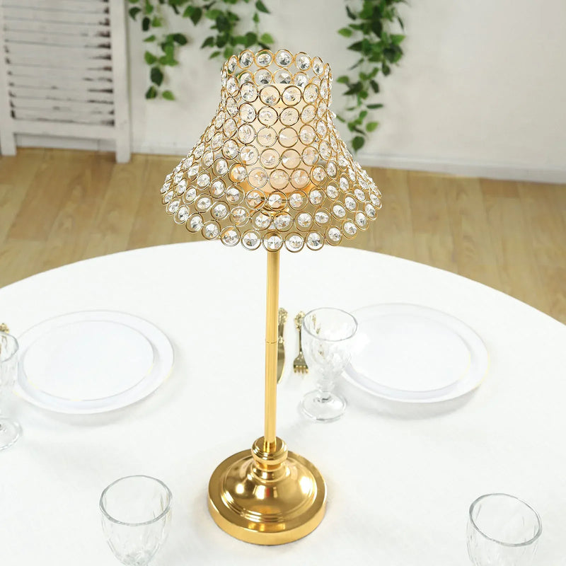 24" Crystal Beaded Lamp Style Shade Candle Holder - Gold CHDLR_CAND_044_25_GOLD