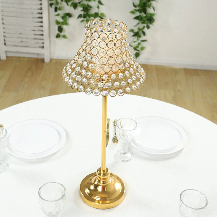 24" Crystal Beaded Lamp Style Shade Candle Holder - Gold CHDLR_CAND_044_25_GOLD
