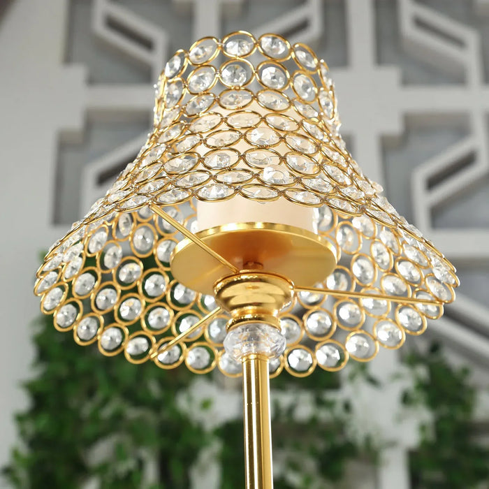 24" Crystal Beaded Lamp Style Shade Candle Holder - Gold CHDLR_CAND_044_25_GOLD
