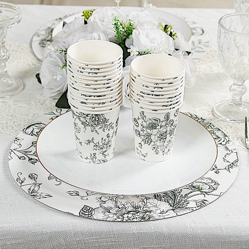 24 Disposable 9 oz French Toile Paper Cups - White