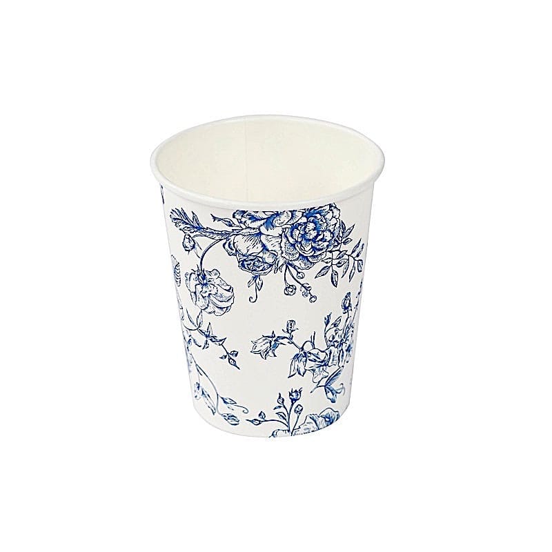 24 Disposable 9 oz French Toile Paper Cups - White DSP_PCUP_023_9_BLUE