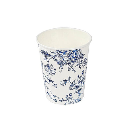 24 Disposable 9 oz French Toile Paper Cups - White DSP_PCUP_023_9_BLUE