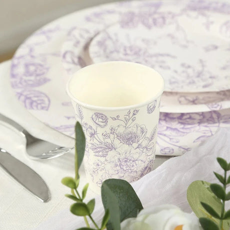 24 Disposable 9oz French Toile Paper Cups - White