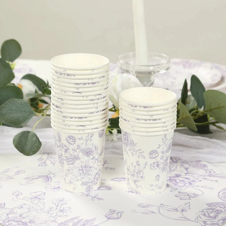 24 Disposable 9oz French Toile Paper Cups - White