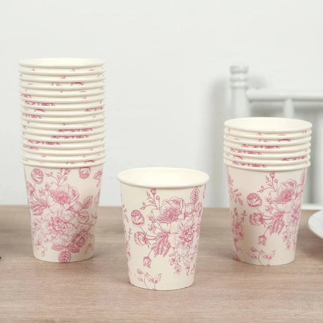 24 Disposable 9oz French Toile Paper Cups - White