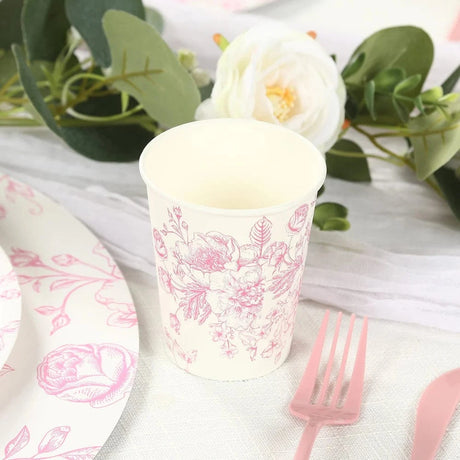 24 Disposable 9oz French Toile Paper Cups - White