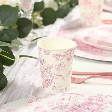 24 Disposable 9oz French Toile Paper Cups - White