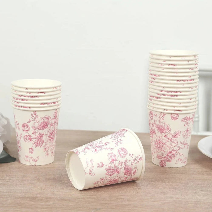 24 Disposable 9oz French Toile Paper Cups - White