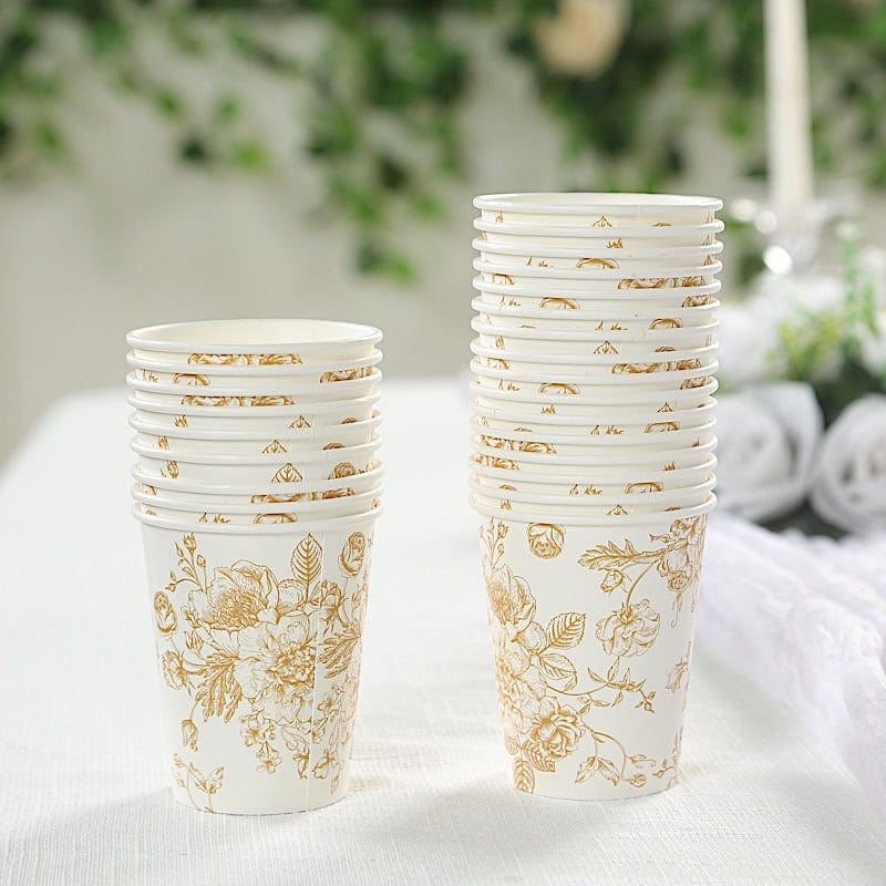 24 Disposable 9oz French Toile Paper Cups - White