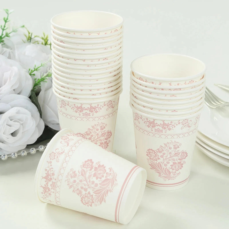 24 French Toile Floral Paper Cups - White and pink DSP_PCUP_016_9_PINK
