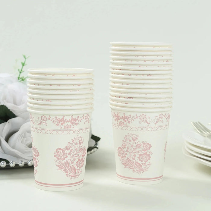 24 French Toile Floral Paper Cups - White and pink DSP_PCUP_016_9_PINK