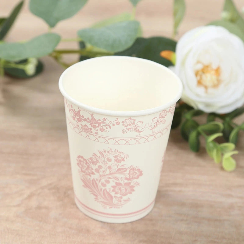 24 French Toile Floral Paper Cups - White and pink DSP_PCUP_016_9_PINK