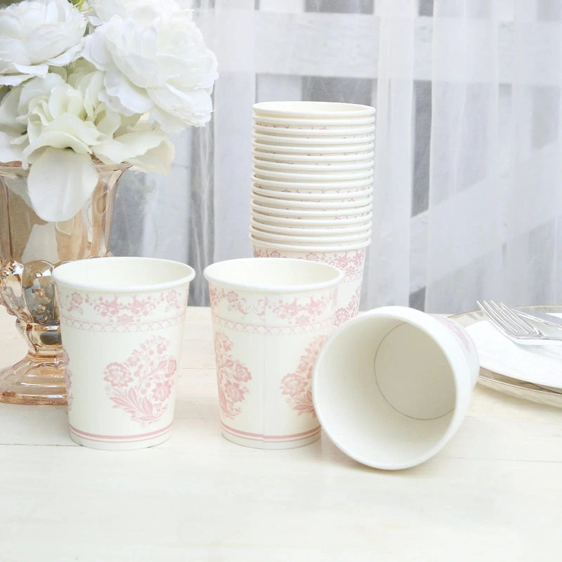 24 French Toile Floral Paper Cups - White and pink DSP_PCUP_016_9_PINK