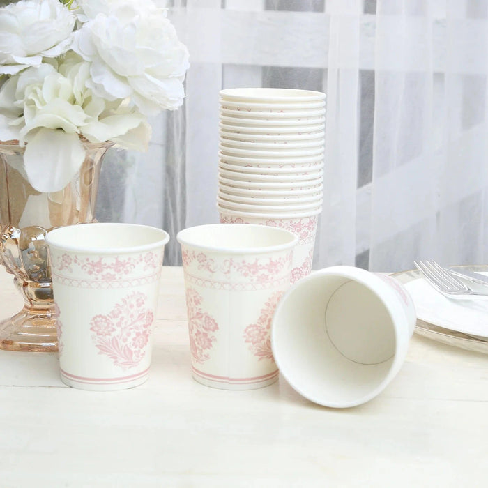 24 French Toile Floral Paper Cups - White and pink DSP_PCUP_016_9_PINK