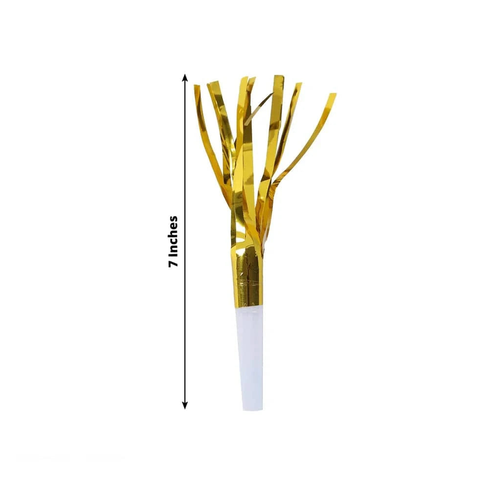 24 Fringed Party Noisemakers Horns - Gold Metallic FAV_HORN01_WHGD