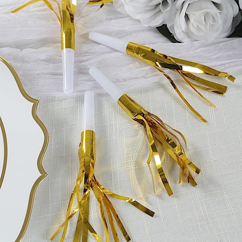24 Fringed Party Noisemakers Horns - Gold Metallic FAV_HORN01_WHGD