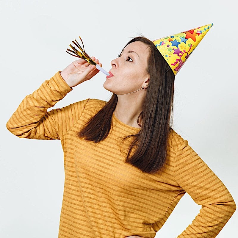 24 Fringed Party Noisemakers Horns - Gold Metallic FAV_HORN01_WHGD