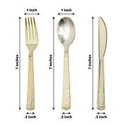 24 Hammered Design 7" Plastic Cutlery Spoons Forks and Knives Set - Disposable Tableware