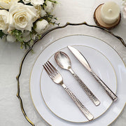 24 Hammered Design 7" Plastic Cutlery Spoons Forks and Knives Set - Disposable Tableware