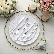 24 Hammered Design 7" Plastic Cutlery Spoons Forks and Knives Set - Disposable Tableware