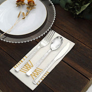 24 Hammered Design 7" Plastic Cutlery Spoons Forks and Knives Set - Disposable Tableware