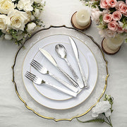 24 Hammered Design 7" Plastic Cutlery Spoons Forks and Knives Set - Disposable Tableware