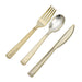 24 Hammered Design 7" Plastic Cutlery Spoons Forks and Knives Set - Disposable Tableware DSP_YY0002_7_GOLD
