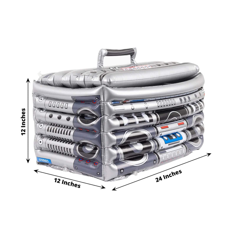24" Inflatable 80's Themed Boom Box Ice Beverage Cooler - Silver FLOAT_16x24_BOOM