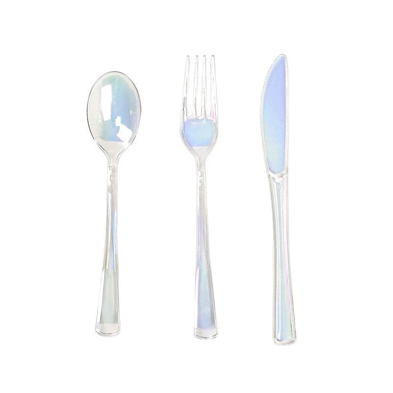 24 Iridescent Plastic Cutlery Spoon Fork Knife Set - Disposable Tableware DSP_YY0011_8_ABW