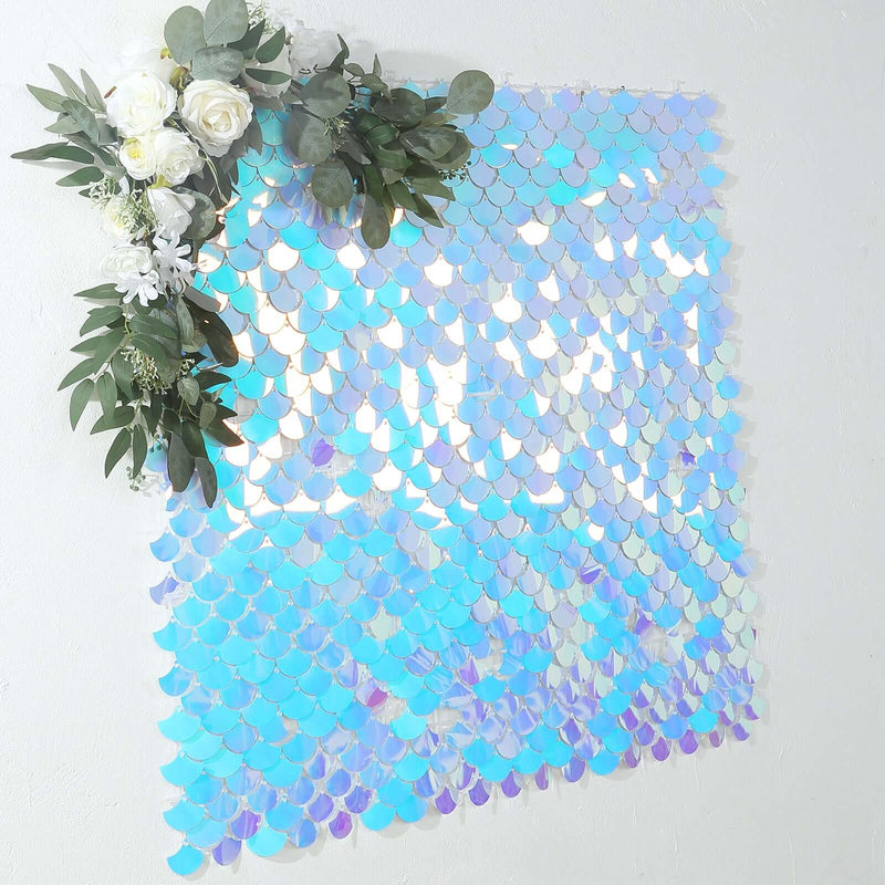 24 Mermaid Scales Sequin Shimmer Wall Photo Backdrop Panels - Iridescent Blue BKDP_PAN02_MERM_ABWB_24
