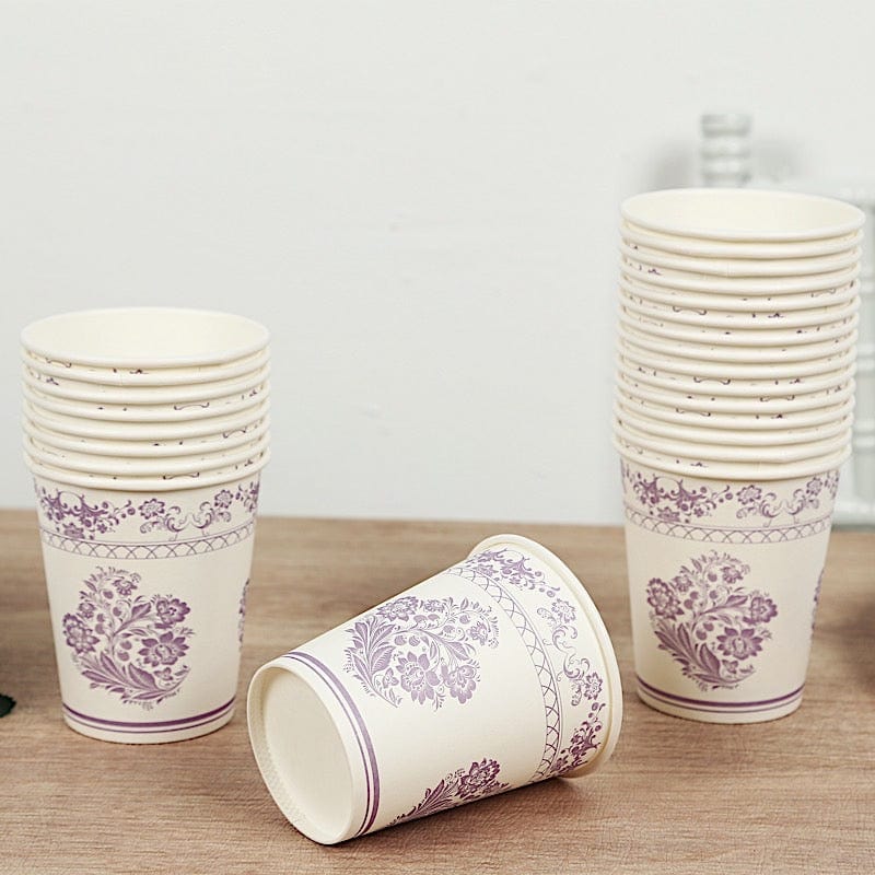 24 Paper Cups Damask Floral Pattern