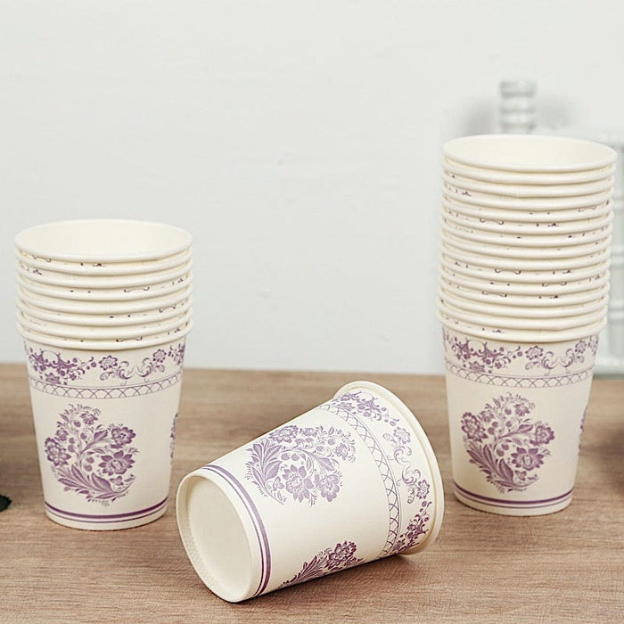 24 Paper Cups Damask Floral Pattern