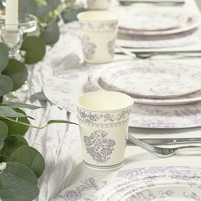 24 Paper Cups Damask Floral Pattern