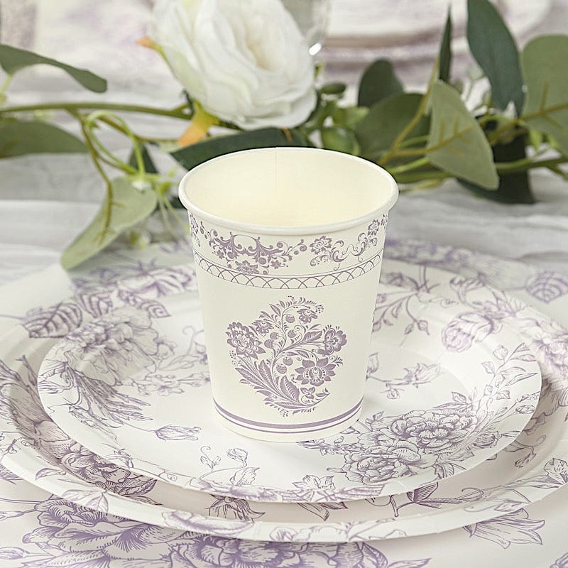 24 Paper Cups Damask Floral Pattern