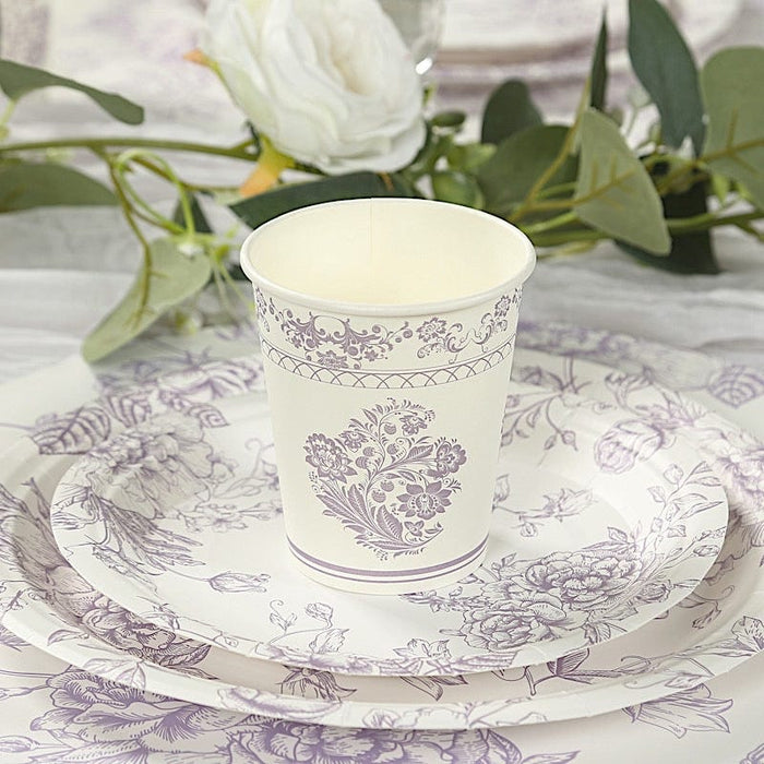 24 Paper Cups Damask Floral Pattern
