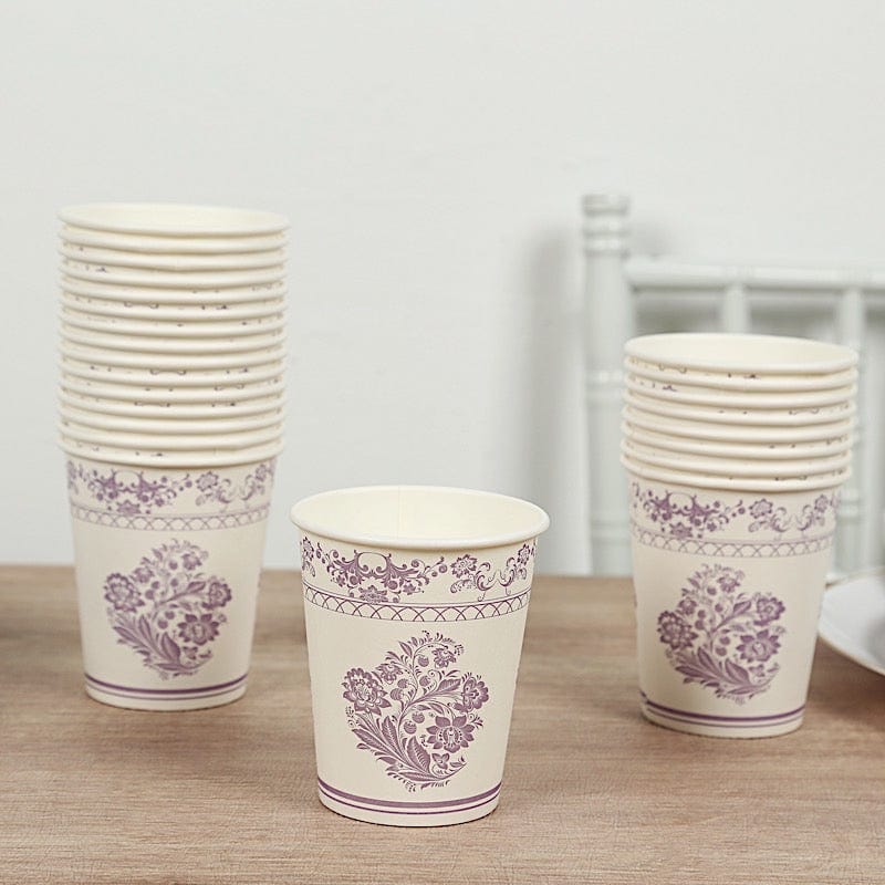 24 Paper Cups Damask Floral Pattern