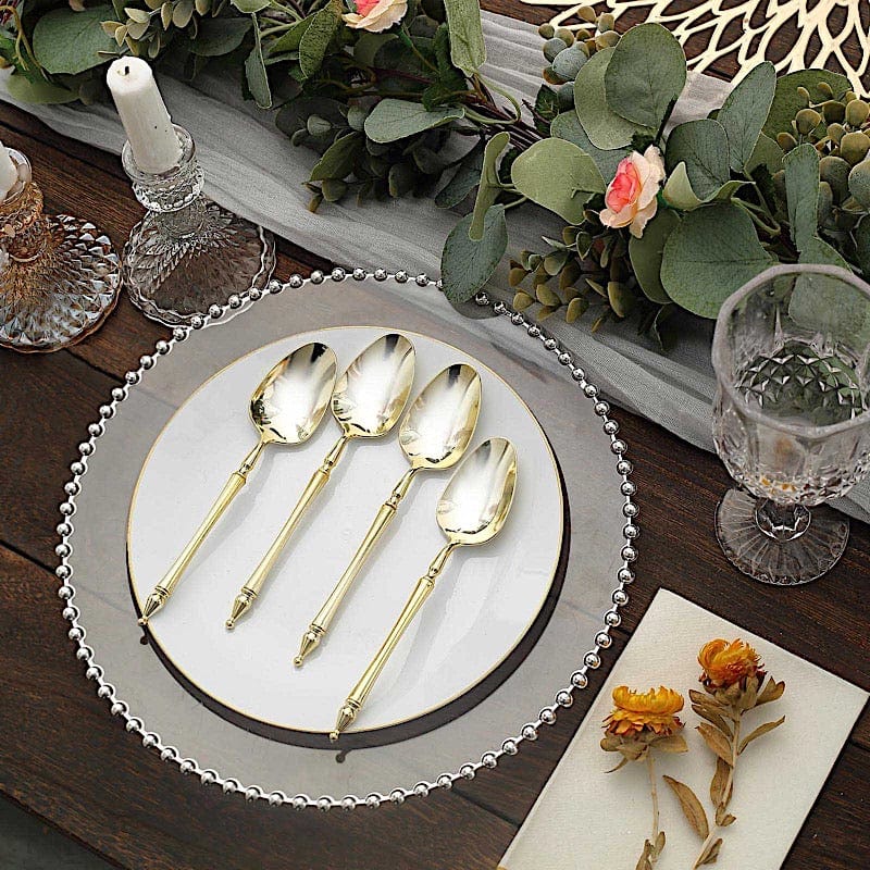24 pcs 6" Gold European Plastic Spoons with Roman Column Handle - Disposable Tableware DSP_YS0015_6_GOLD