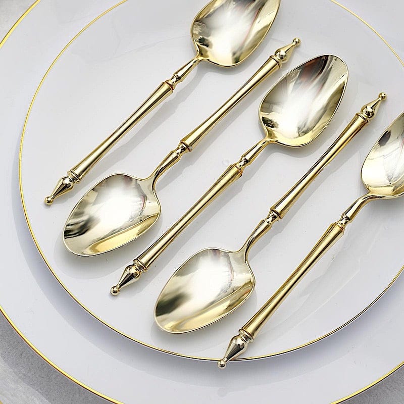 24 pcs 6" Gold European Plastic Spoons with Roman Column Handle - Disposable Tableware DSP_YS0015_6_GOLD