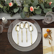 24 pcs 6" Gold European Plastic Spoons with Roman Column Handle - Disposable Tableware DSP_YS0015_6_GOLD