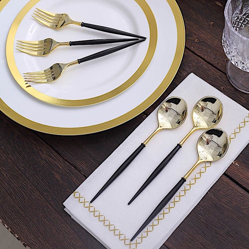 24 pcs 6" Gold Premium Fork and Spoon Plastic Cutlery - Disposable Tableware
