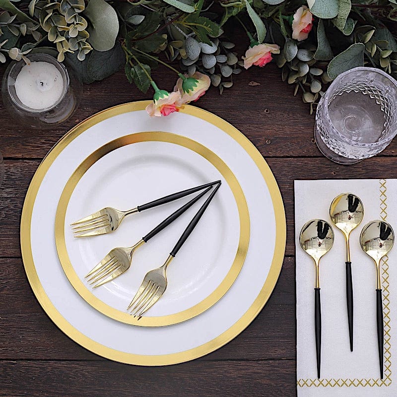 24 pcs 6" Gold Premium Fork and Spoon Plastic Cutlery - Disposable Tableware