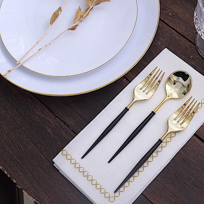 24 pcs 6" Gold Premium Fork and Spoon Plastic Cutlery - Disposable Tableware